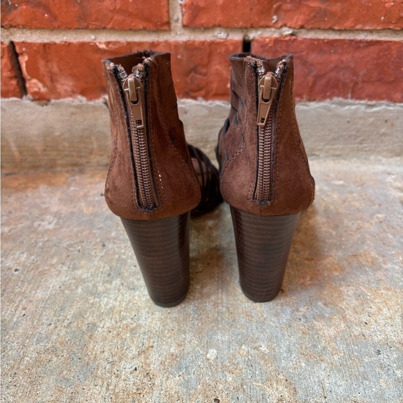 Carlos Santana 9 Brown Suede Gladiator Caged Peeptoe Chunky Heels Ankle Boots - Picture 5 of 8